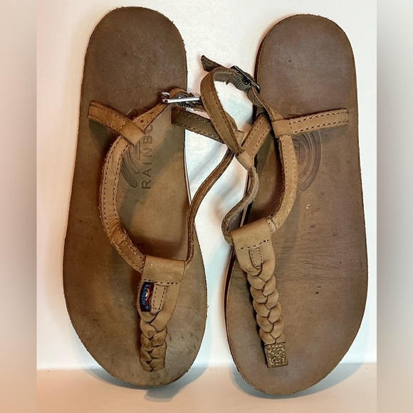 RAINBOW T STREET LEATHER THONG SANDAL WM SZ S (5.5-6.5) TAN - Picture 1 of 6